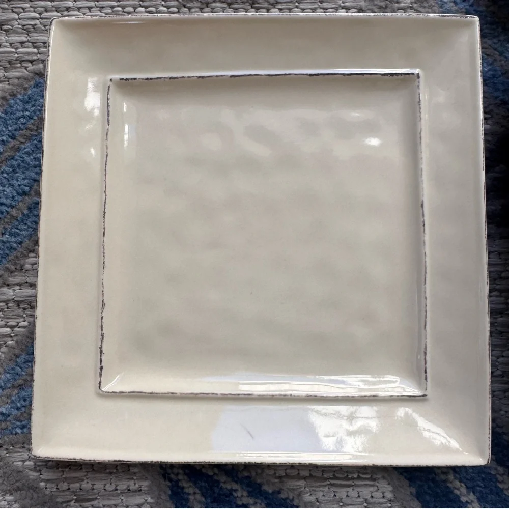 Pier 1 Imports Martillo Crème Brûlée Small Square Plate Set Distressed Off White
